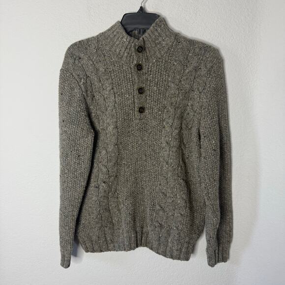 Vince men's gray wool blend chunky cable knit button mock neck sweater - Picture 1 of 4